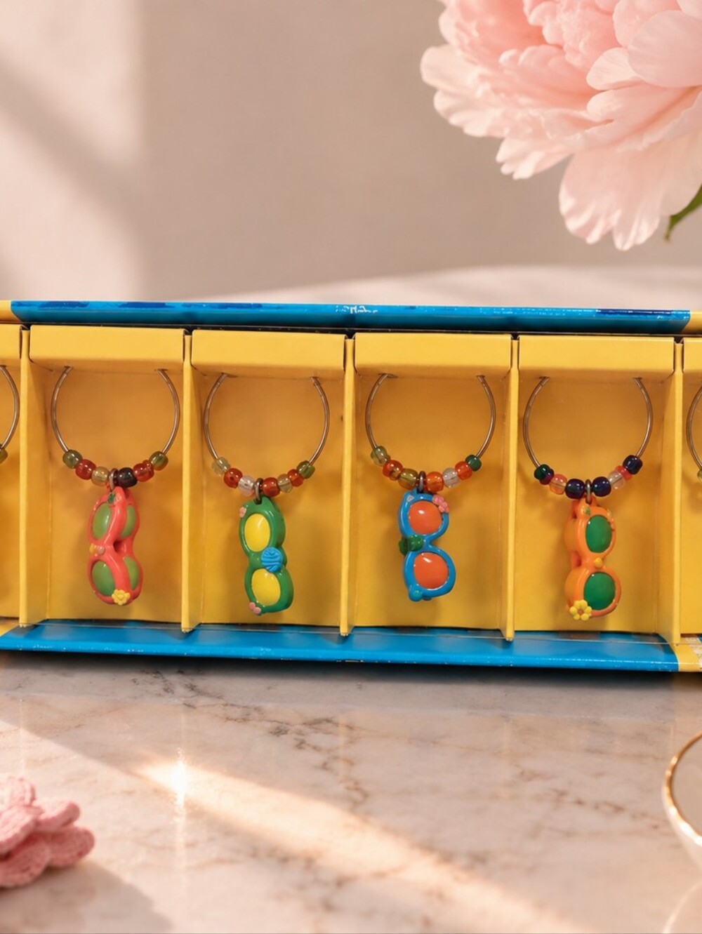 Colorful Drink Glass Charms Set of 6 Original Display Box